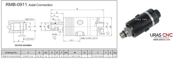 AXİAL RMB-0911M16L038N3 ROTARY JOİNT ( TAKIM İÇİ SU VERME APARATI )